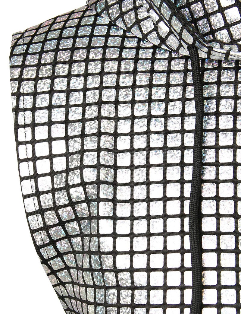 ZEROYAA Mens Hipster Metallic Sequins Zip Up Sleeveless Hooded Vest T Shirt with Kangaroo Pocket ZLSV17 Silver Small - Image 5